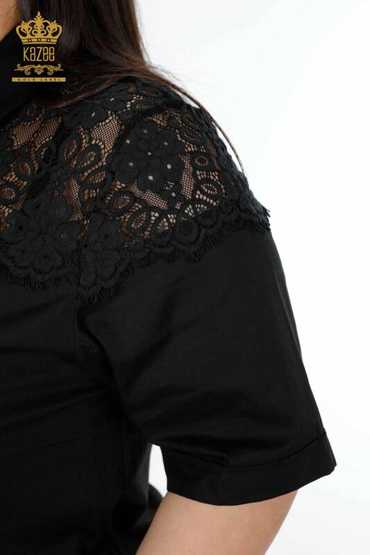Großhandel Damenhemd - Tüll detail - Gemustert - Kristallstein bestickt - 20211 | KAZEE