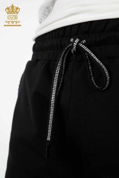 Großhandel Damen-Shorts-Trainingsanzug-Set – Kurzarm – Ecru Schwarz – 17401 | KAZEE - Thumbnail