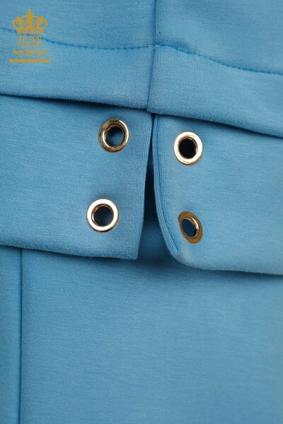 Großhandel Damen-Trainingsanzug-Set mit Shorts - Mit Kapuze - Blau - 17695 | KAZEE - Thumbnail