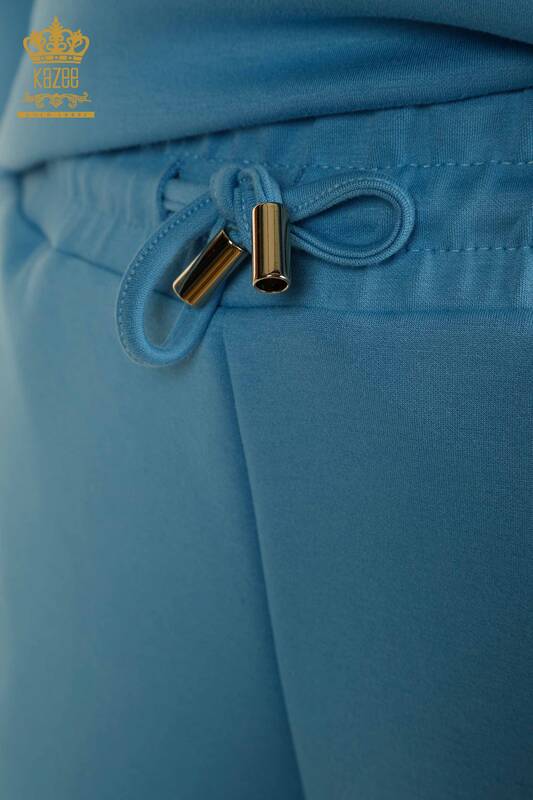 Großhandel Damen-Trainingsanzug-Set mit Shorts - Mit Kapuze - Blau - 17695 | KAZEE