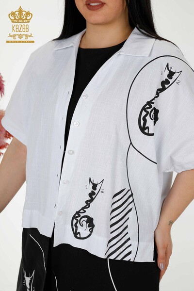 Großhandel Damen Sommeranzug - Hemdkleid Weiß Schwarz - 20314 | KAZEE - Thumbnail