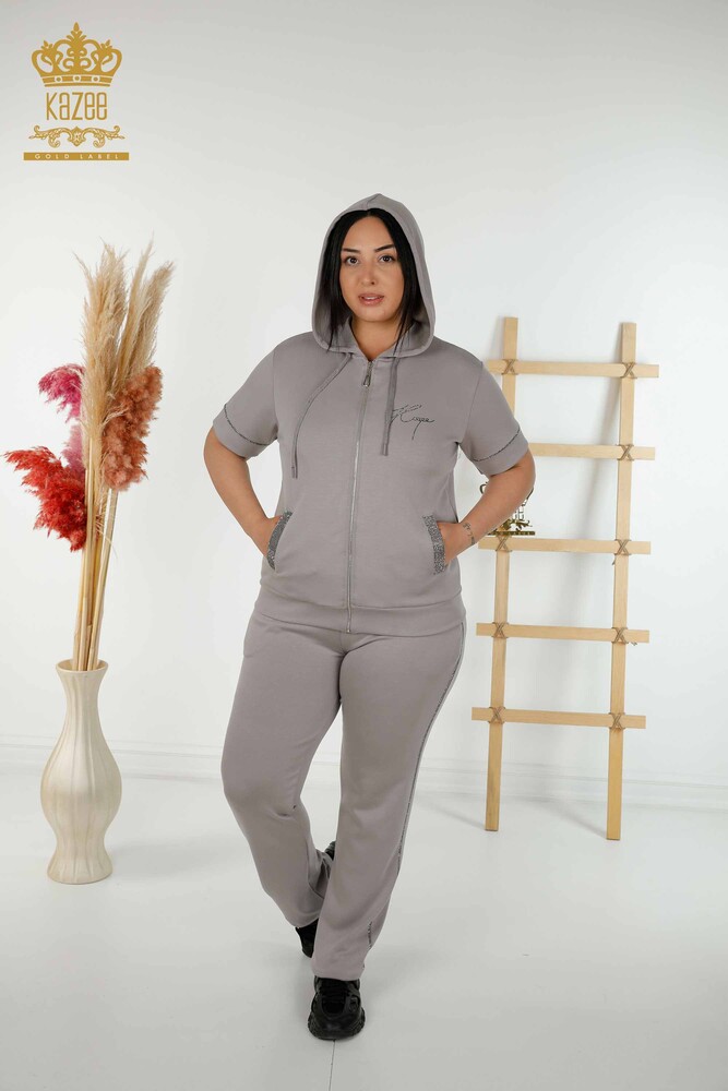 Großhandel Damen-Trainingsanzug-Set - Mit Kapuze - Grau - 20392 | KAZEE - 1