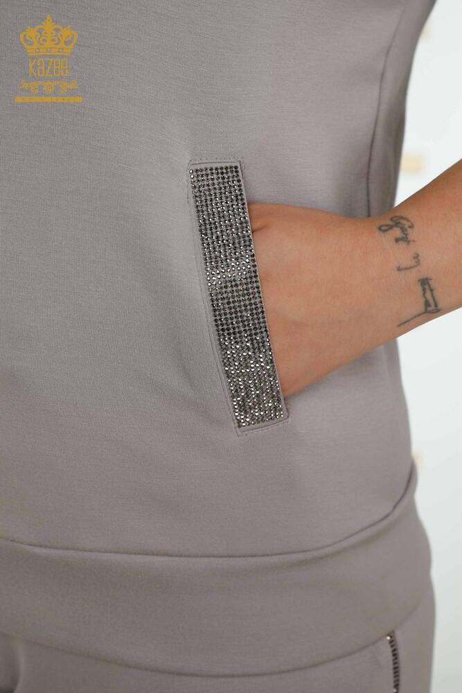 Großhandel Damen-Trainingsanzug-Set - Mit Kapuze - Grau - 20392 | KAZEE - 7