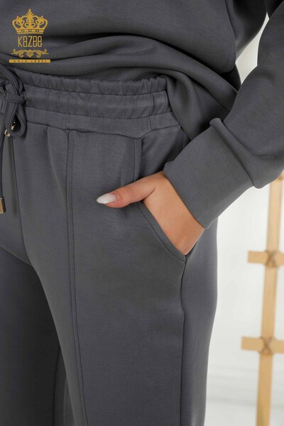 Großhandel Damen-Trainingsanzug-Set - Basic - mit Taschen - Grau - 17579 | KAZEE - Thumbnail
