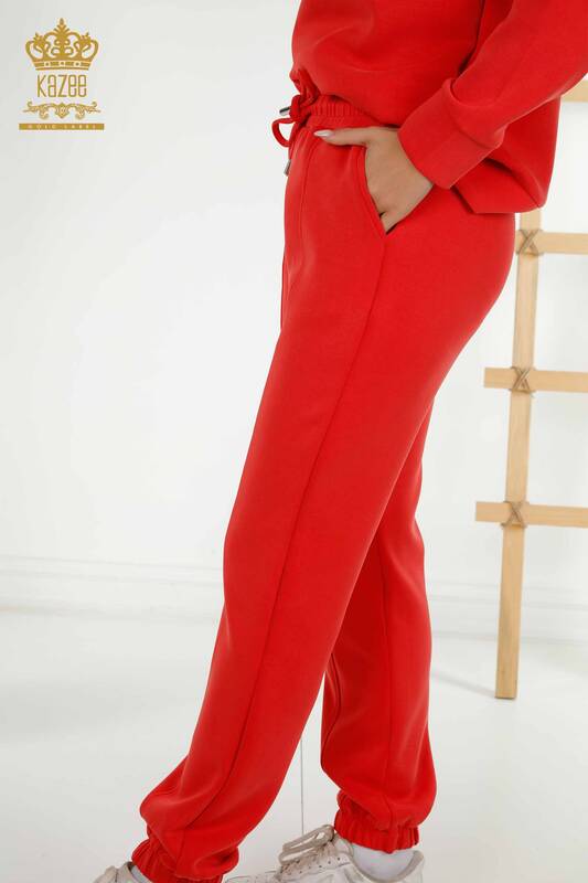Großhandel Damen-Trainingsanzug-Set - Basic - mit Taschen - Rot - 17579 | KAZEE