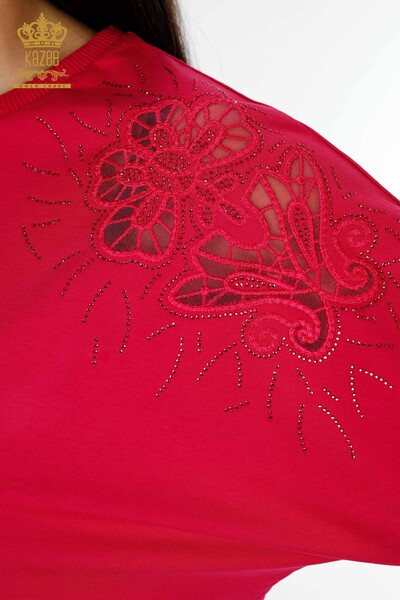 Großhandel Damen Trainingsanzug Set Blumenmuster Fuchsia - 17464 | KAZEE - Thumbnail