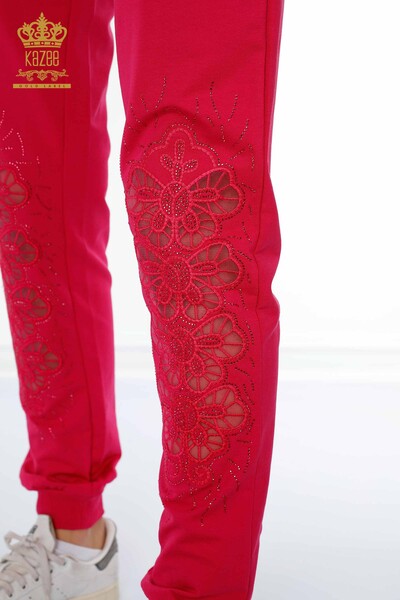 Großhandel Damen Trainingsanzug Set Blumenmuster Fuchsia - 17464 | KAZEE - Thumbnail