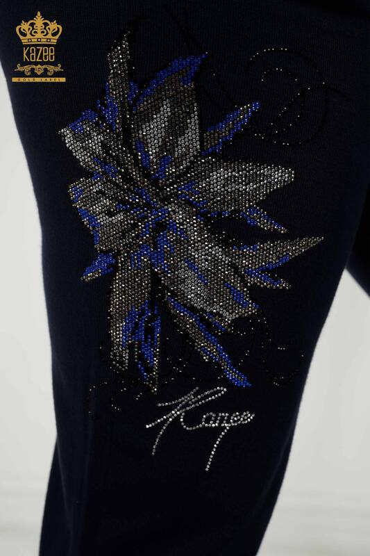 Großhandel Damen-Trainingsanzug-Set - Blumenmuster - Marineblau – 16661 | KAZEE