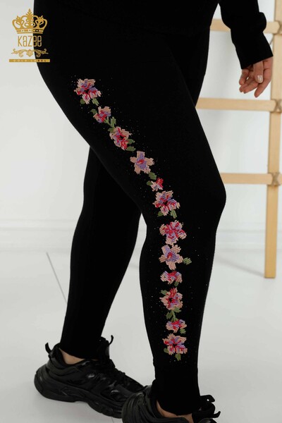 Großhandel Damen-Trainingsanzug-Set – Blumenmuster – Schwarz – 16658 | KAZEE - Thumbnail