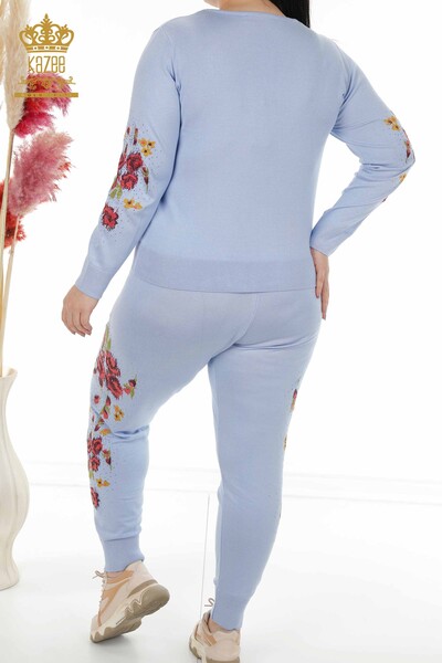 Großhandel Damen Trainingsanzug Set Buntes Blumenmuster - Blau - 16570 | KAZEE - Thumbnail