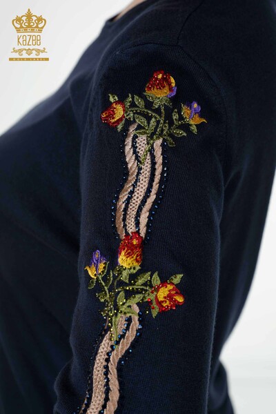 Großhandel Damen Trainingsanzug Set Buntes Blumenmuster Marineblau - 16528 | KAZEE - Thumbnail