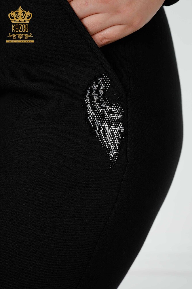 Großhandels-Trainingsanzug-Set für Damen - Engel Flügel Muster - Schwarz - 17466 | KAZEE - 7