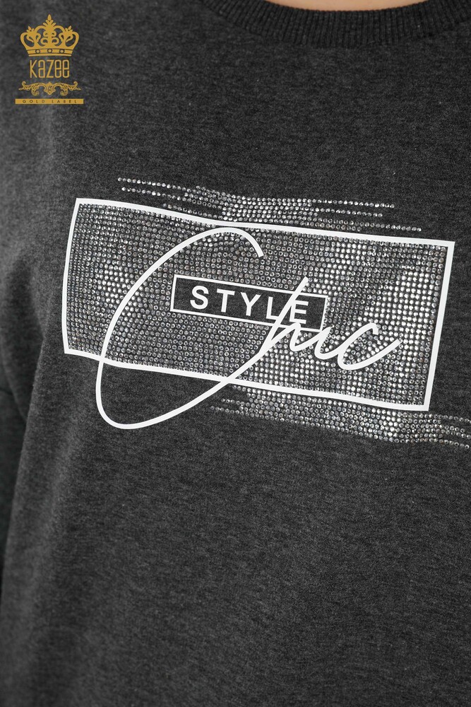 Großhandel Trainingsanzug-Set für Damen - Kristall Stein Bestickt - Anthrazit - 17461 | KAZEE - 4