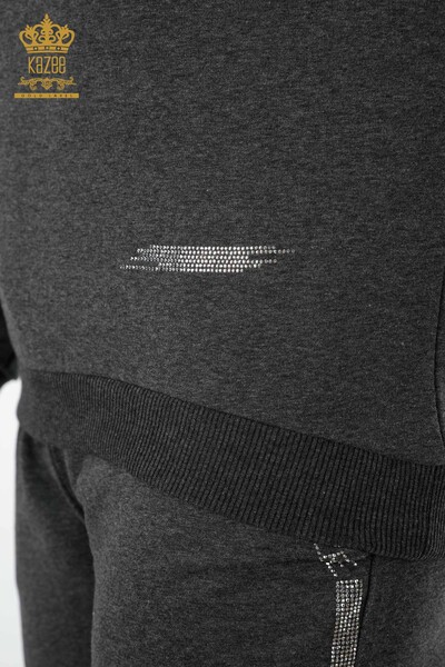 Großhandel Trainingsanzug-Set für Damen - Kristall Stein Bestickt - Anthrazit - 17461 | KAZEE - 5