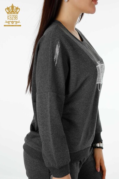 Großhandel Trainingsanzug-Set für Damen - Kristall Stein Bestickt - Anthrazit - 17461 | KAZEE - 6