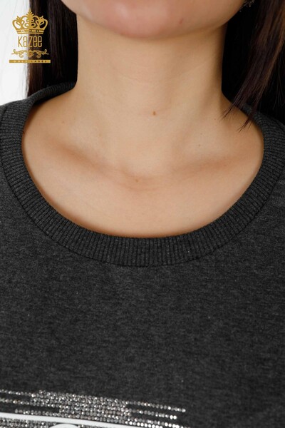 Großhandel Trainingsanzug-Set für Damen - Kristall Stein Bestickt - Anthrazit - 17461 | KAZEE - 7