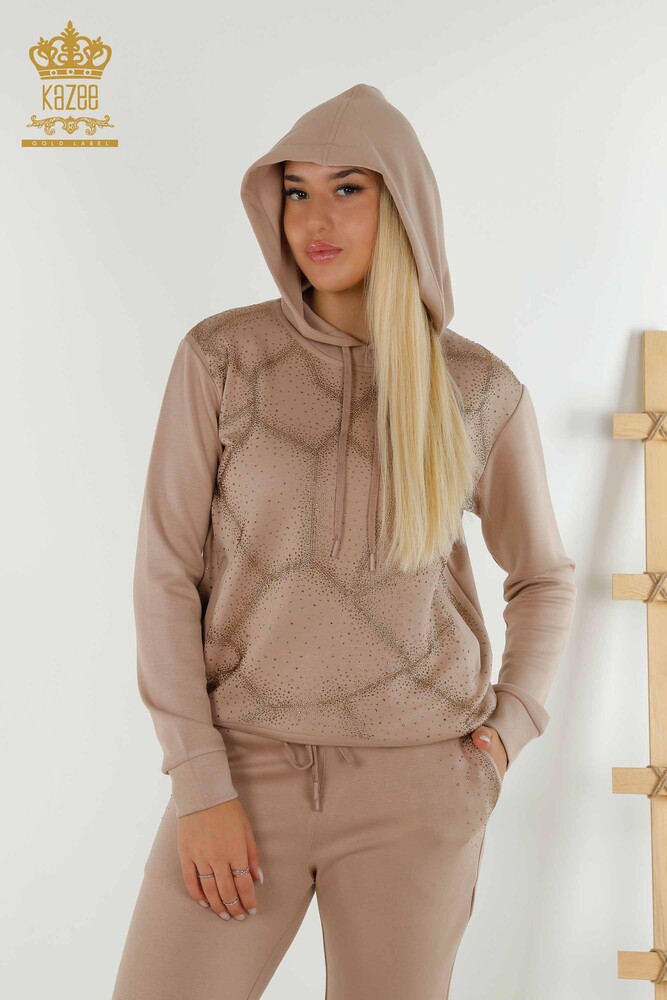 Großhandel Damen-Trainingsanzug-Set - Kristall Stein bestickt - Nerz - 17557 | KAZEE - 3