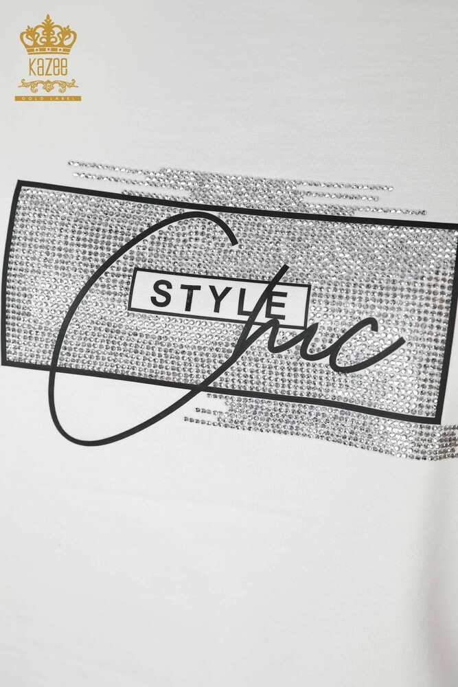 Großhandel Damen-Trainingsanzug-Set – Kristall Stein bestickt – Ecru – 17461 | KAZEE - 4