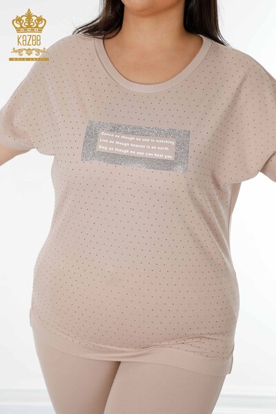 Großhandel Damen Trainingsanzug Set - Kurzarm - Beige - 17389 | KAZEE - 3