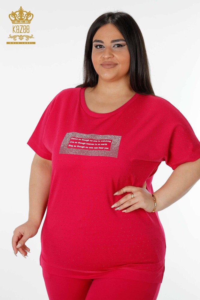 Großhandel Damen Trainingsanzug Set - Kurzarm - Fuchsia - 17389 | KAZEE - 2