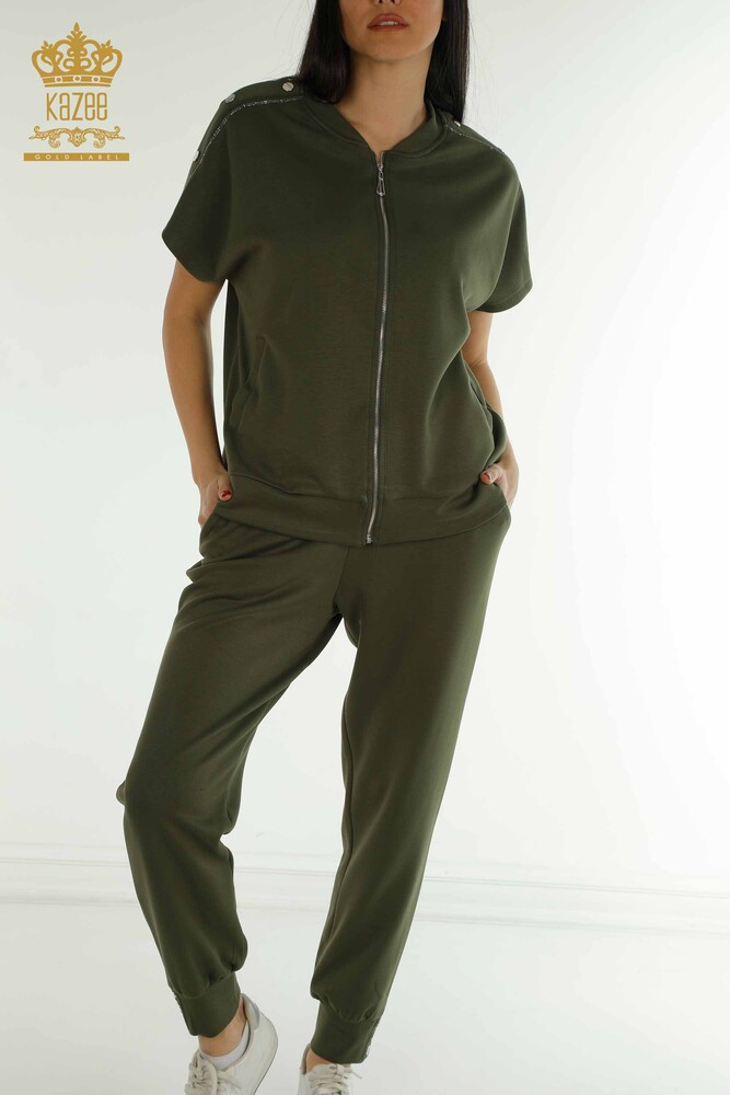Großhandel Damen-Trainingsanzug-Set Kurzarm Khaki - 17680 | KAZEE - 2