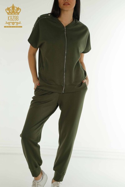Großhandel Damen-Trainingsanzug-Set Kurzarm Khaki - 17680 | KAZEE - 2