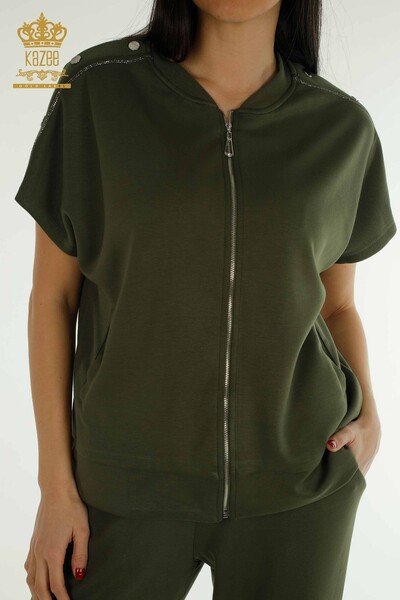 Großhandel Damen-Trainingsanzug-Set Kurzarm Khaki - 17680 | KAZEE - 3