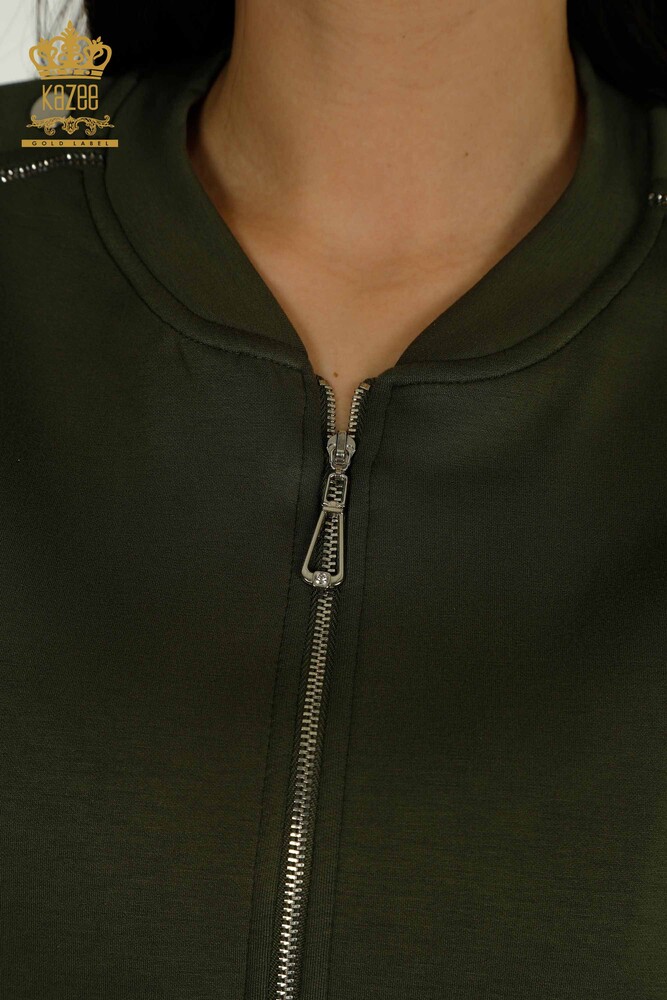 Großhandel Damen-Trainingsanzug-Set Kurzarm Khaki - 17680 | KAZEE - 4