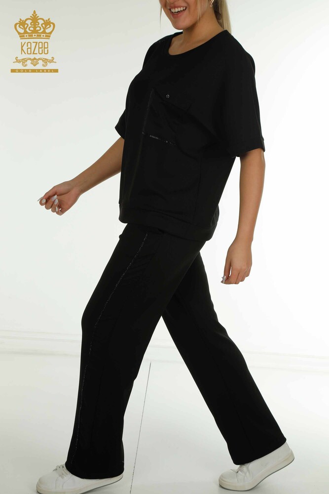 Großhandel Damen-Trainingsanzug-Set - Kurzarm - Schwarz - 17692 | KAZEE - 8
