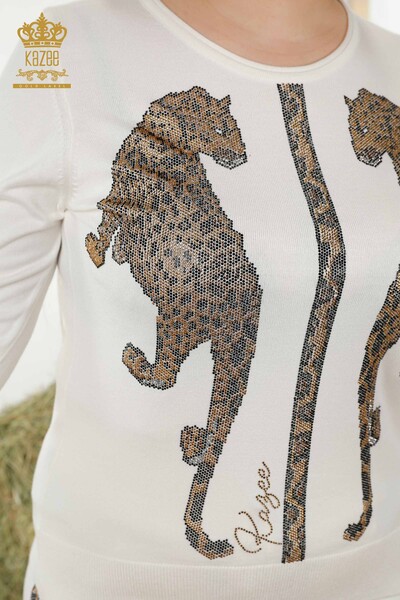 Großhandel Damen Trainingsanzug Set - Leoparden muster - Ecru - 16521 | KAZEE - Thumbnail