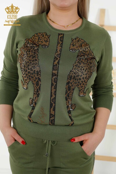 Großhandel Damen Trainingsanzug Set - Leopardenmuster - Khaki - 16521 | KAZEE - Thumbnail