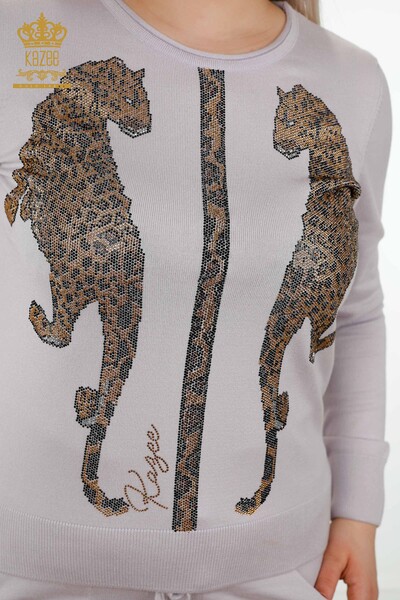Großhandel Damen Trainingsanzug Set - Leoparden muster - Flieder - 16521 | KAZEE - Thumbnail