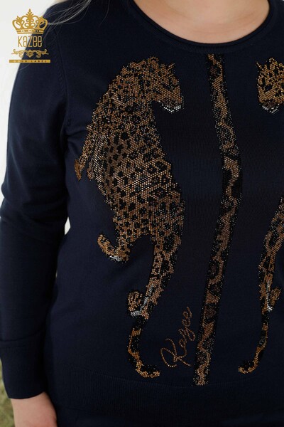 Großhandel Damen Trainingsanzug Set - Leoparden muster - Marineblau - 16521 | KAZEE - Thumbnail