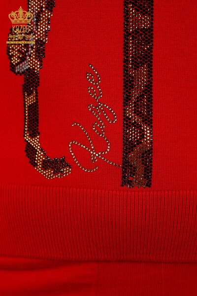 Großhandel Damen Trainingsanzug Set - Leoparden muster - Rot - 16521 | KAZEE - Thumbnail