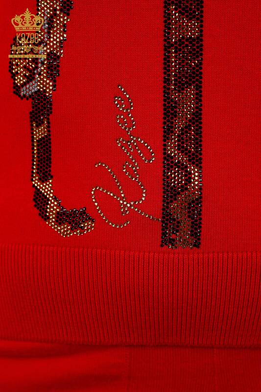Großhandel Damen Trainingsanzug Set - Leoparden muster - Rot - 16521 | KAZEE
