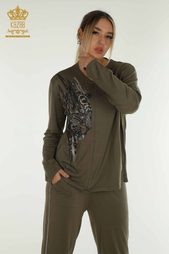 Großhandel Damen-Trainingsanzug-Set - Leopardenmuster - Khaki - 16660 | KAZEE - 2