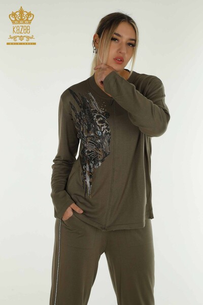 Großhandel Damen-Trainingsanzug-Set - Leopardenmuster - Khaki - 16660 | KAZEE - Kazee (1)