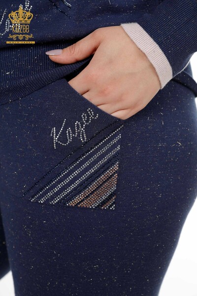 Großhandel Damen Trainingsanzug Set - Mit Kapuze Taschen - Marineblau - 16453 | KAZEE - Thumbnail