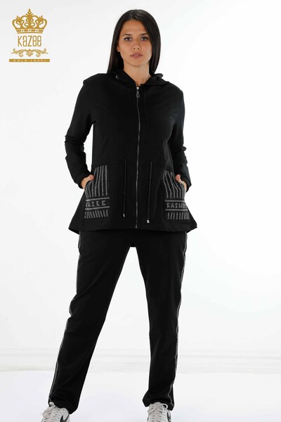 Großhandel Damen-Trainingsanzug-Set - Mit Kapuze - Steine ​​- Taschen - 17439 | KAZEE - 1