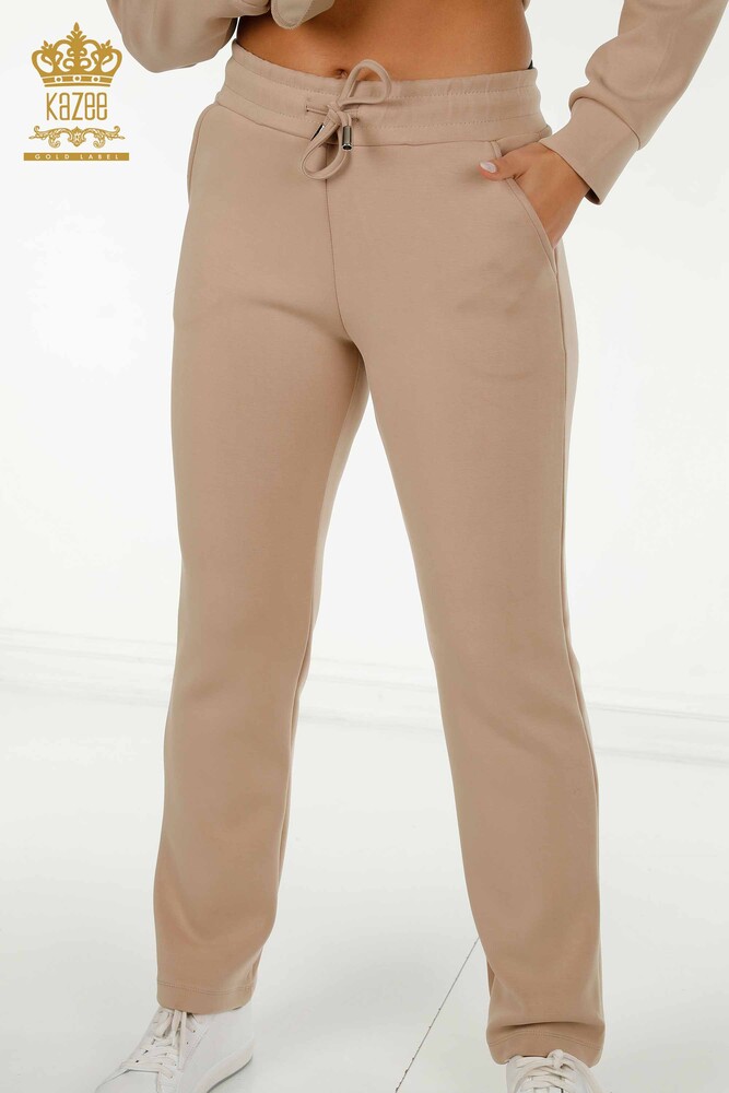 Großhandel Damen-Trainingsanzug-Set - Reißverschluss - Beige - 17619 | KAZEE - 7