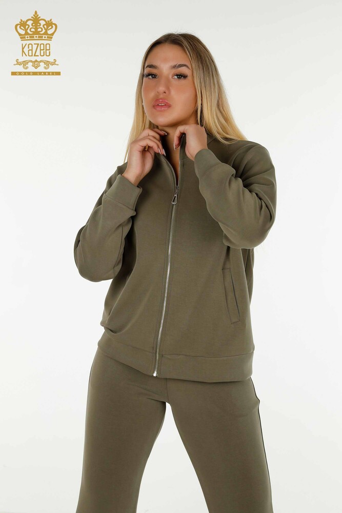 Großhandel Damen-Trainingsanzug-Set - Reißverschluss - Khaki - 17619 | KAZEE - 2
