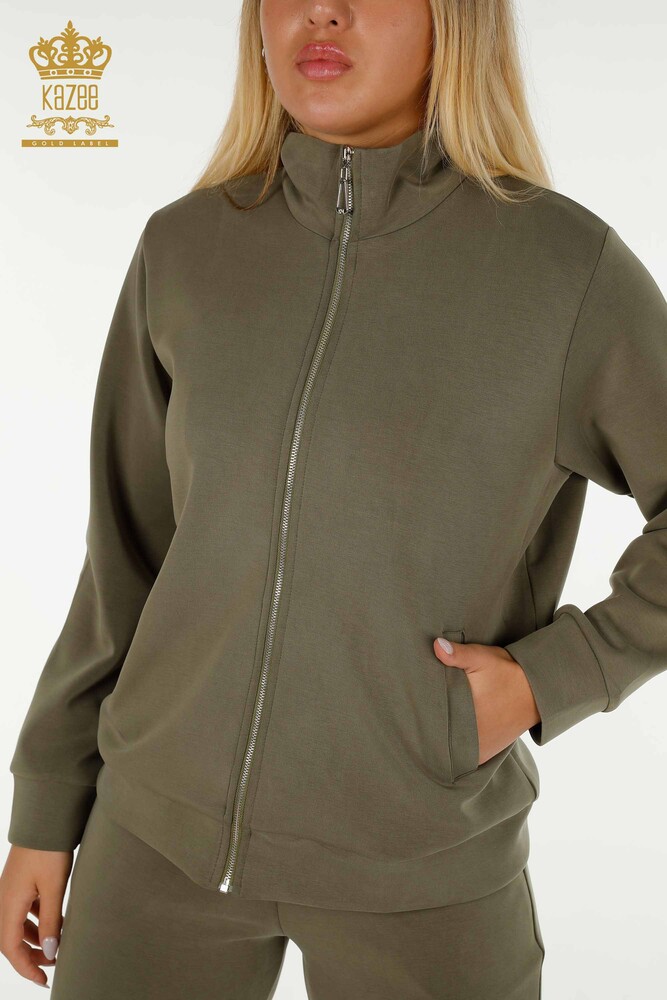 Großhandel Damen-Trainingsanzug-Set - Reißverschluss - Khaki - 17619 | KAZEE - 3