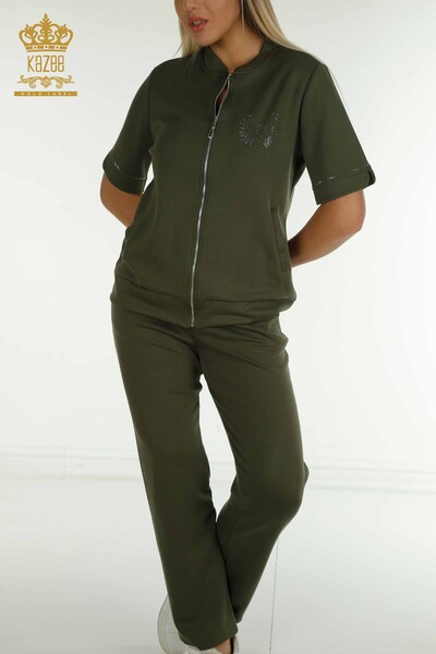 Großhandel Damen-Trainingsanzug-Set - Reißverschluss - Khaki - 17636 | KAZEE - 3