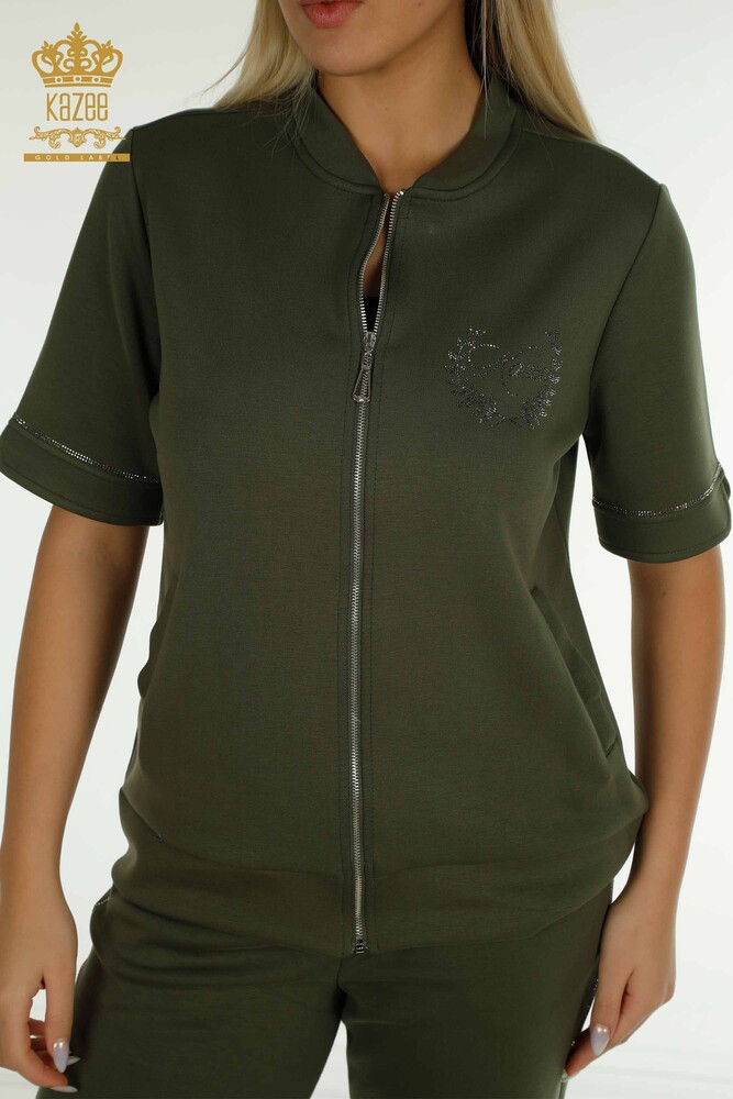 Großhandel Damen-Trainingsanzug-Set - Reißverschluss - Khaki - 17636 | KAZEE - 4