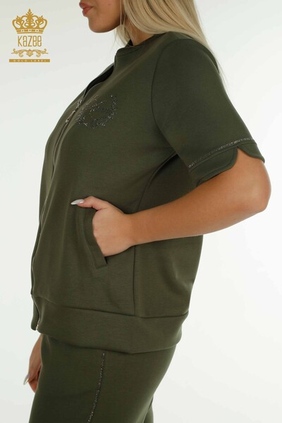 Großhandel Damen-Trainingsanzug-Set - Reißverschluss - Khaki - 17636 | KAZEE - 8