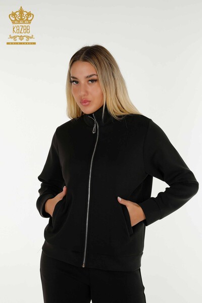 Großhandel Damen-Trainingsanzug-Set - Reißverschluss - Schwarz - 17619 | KAZEE - 2