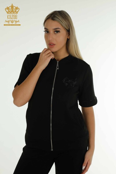Großhandel Damen-Trainingsanzug-Set - Reißverschluss - Schwarz - 17636 | KAZEE - 2