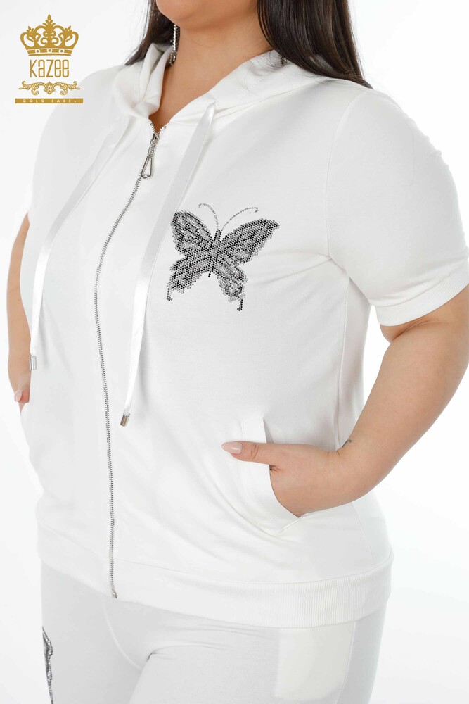 Großhandel Damen-Trainingsanzug-Set – Schmetterlingsmuster – Ecru – 17391 | KAZEE - 3