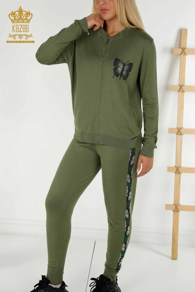 Großhandel Damen-Trainingsanzug-Set - Schmetterlingsmuster - Khaki - 16678 | KAZEE - Thumbnail