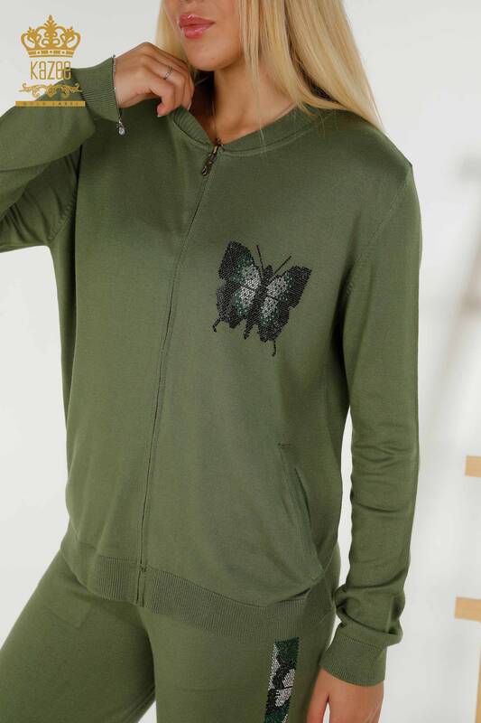 Großhandel Damen-Trainingsanzug-Set - Schmetterlingsmuster - Khaki - 16678 | KAZEE